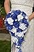 2pc Set: Cascade Bridal Bouquet & Boutonniere W/bling: Royal Blue White - Silk Flowers
