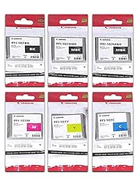 PFI-107 Set PFI-107 6 Juego de 5 Depósitos de tinta de colores 2 Original de Canon PFI-107MBK, y 1 pfi107bk pfi107 C pfi107y pfi107 m por Canon + inksaver visualización LCD paño de limpieza de microfibra