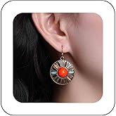 Vacaonio Boho Colorful Enamel Dangle Earrings Colorful Tribal Ethnic Earrings Round Enamel Disc Earrings Mosaic Earrings Vintage Gold Gypsy Drop Earrings Jewelry for Women