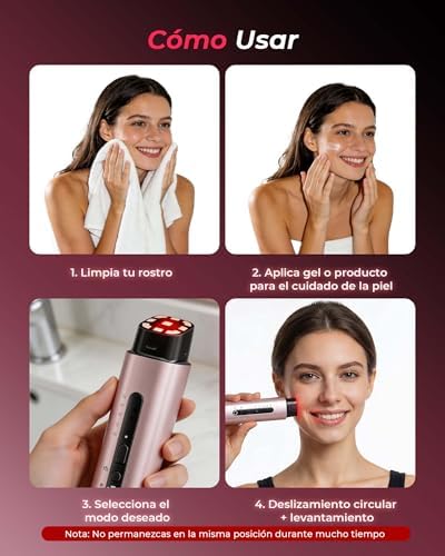 Dispositivo Profissional de Radiofrequência Facial, Massajador Facial Microcorrente 5 em 1, Dispositivo Elétrico Anti-acne, Anti-rugas, Firmamento e Lifting para Rosto e Pescoço (Rose Gold)