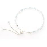 LUSTRE AND LIGHT 3mm Round Natural Aquamarine Adjustable Bolo Bracelet for Women in Sterling Silver, March Birthstone Gifts for Her Birthday, Anniversary, Christmas, Graduation