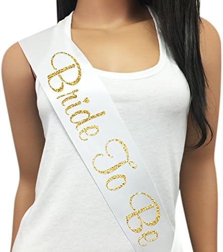 Glitter Bride to Be Satin Sash , Bachelorette Party Favors, Bridal Shower Supplies (White with Gold Glitter)