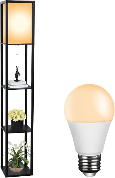 PULUOMIS Floor Lamp with Shelves 3 Tier 8W LED Black Modern