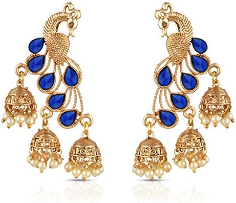Sapna FX Traditional Antique Gold Plated Ruby Peacock Jhumki - GHPR-001