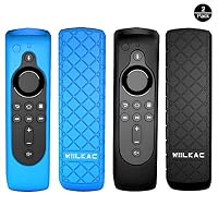 Wiilkac Silicone Remote Case for Fire TV Stick 4K Alexa Voice Remote (All-New 2nd Gen), Fire TV Cube, Fire TV (3rd Gen), Remote Control Protective Cover Case, [ 2 Pack ], Black + Blue