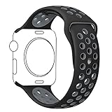 Ocydar Apple Watch Band 42mm, Soft Silicone Nike+ Sport Style Replacement iWatch Strap Band for Apple Watch Series 1 Series 2, Apple Watch Nike+, M/L Size - Black / Cool Gray