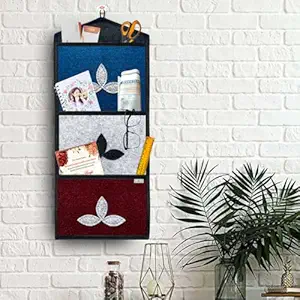 FREDDO Classic Wall Hanging Organiser for Magazine Letter key News Paper Kitchen with 3 Sturdy Pockets (Multi Colour) Pack of 1 Pcs