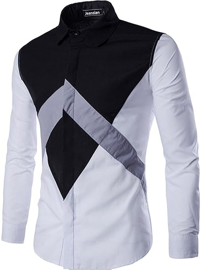 jeansian Men's Irregular Stitching Long Sleeves Dress Shirts 2 Colors 84D2 Black M