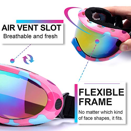 RNGEO Ski Goggles, Pack of 2, Snowboard Goggles for Kids, Boys & Girls, Youth, Men & Women, with UV 400 Protection, Wind Resistance, Anti-Glare Lenses, New Edition