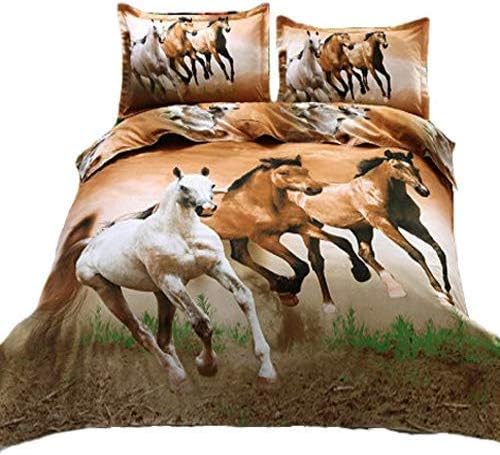 HomeBlove 3D Horse Print Duvet Cover Sets Twin/Full/Queen 4-Piece, 1 Duvet Cover, 1 Flat Sheet, 2 Pillowcases, No Comforter (Full)