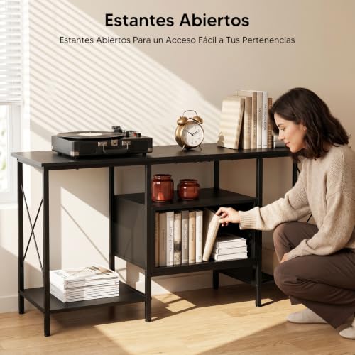 OSLIFE 120CM Muebles para TV Amplio con Cajones y Estantes Abiertos，Centro de Entretenimiento，Soporte para TV de 60/55 Pulgadas.Sala de Estar, Recámara，Estilo Industrial Moderno Vintage
