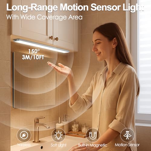 Quntis 40 cm LED Light Magnetic Cabinet with Motion Sensor, 186 LED 3 Colour 2500 mAh LED Lights Full Screen Kitchen, Under Cabinet Light for Cabinet, Hallway Basement, 2 Pieces