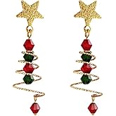 Christmas Tree Star Earrings for Women,Christmas Beaded Drop Dangle Earrings for Xmas Spiral Twist Earrings,Handmade Holiday Party Jewelry Gifts