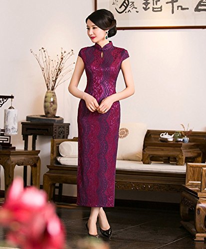 Angcoco Women's Cap Sleeve Lace Style Maxi Cheongsam Dress China Qipao - Image 3