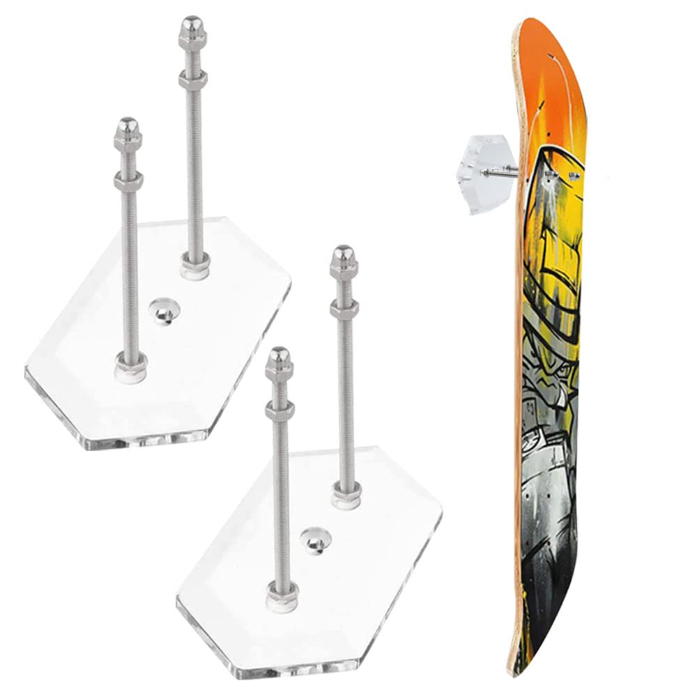 Rebanky 2 Pcs Skateboard Wall Mount Skateboard Deck Wall Mount Skateboard Display Hanger Clear Acrylic Vertical and Horizontal for Skateboard Deck Display Storage