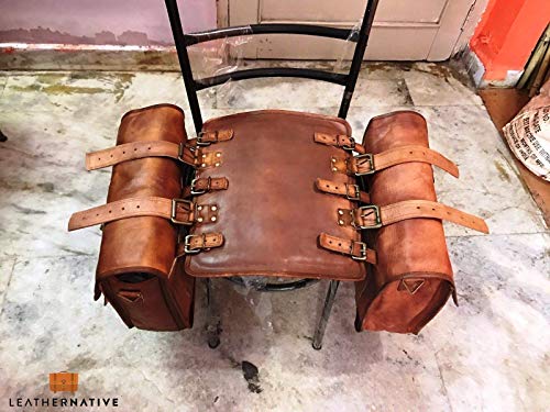 Leather Native 2 X HUGE Motorcycle Side Pouch Brown Leather Side Pouch Classic Saddlebags Saddle Panniers (2 Bags) Summer Sale!