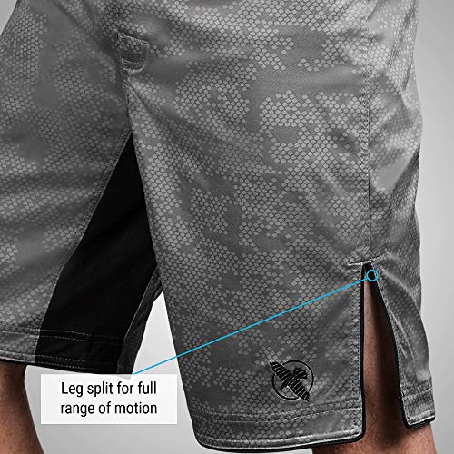 Hayabusa Mens Hexagon Board Style Workout and MMA Training Shorts - Grey, Medium