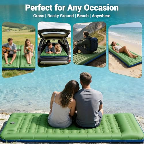 JATEKA Inflatable Camping Mattress Ultra Light with Integrated Cushion 14 cm Single Inflatable Mattress for Outdoor Travel Beach Camping Mattress Light Blue Green