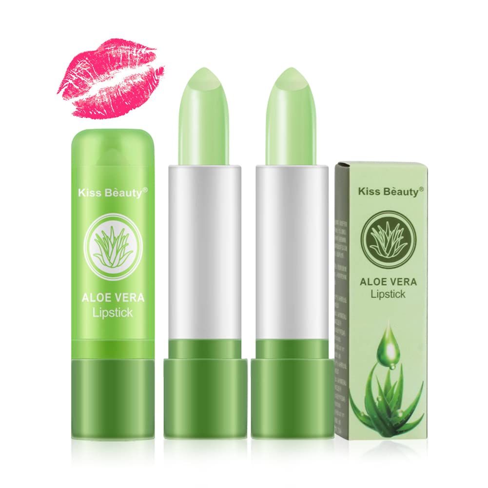 Yuccer 3 Pcs Aloe Vera Lipstick Set Matte Lipstick Waterproof Lip Balm Matte Long Lasting Moisturizer Lip Gloss Colour Change Cosmetics Make Up Gift Sets for Women Girls Birthday (3 PCS)