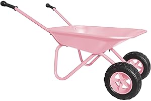 3T GROUP Girl Pink Wheelbarrow,Toddler Kids Metal Wheelbarrow Toy,Kids Gardening Tool Wheel Barrow,Outdoor Indoor Toys Gift for Girls All Seasons Sweeping Leaves,Shoveling Snow(Pink)