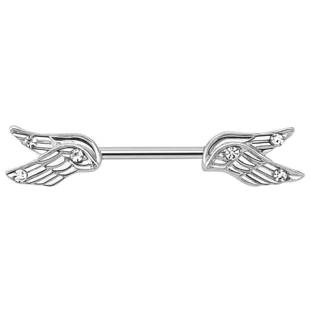 PiercedOff Nipple Bar with Split Angel Wings