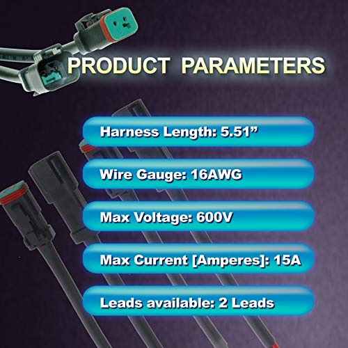MUYI DT Connector 16 AWG DTP Wiring Harness Kit for Off Road Lights LED Work Light-2 Leads Fog Light Wiring Harness Replacement Connectors 2 pack