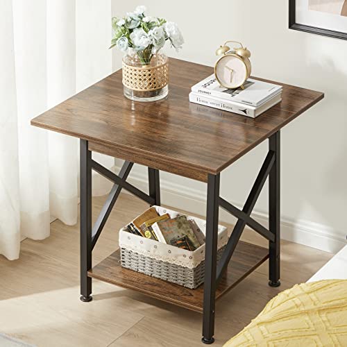 GreenForest End Table 24 inch Industrial Design Large Side Table with Storage Shelf for Living