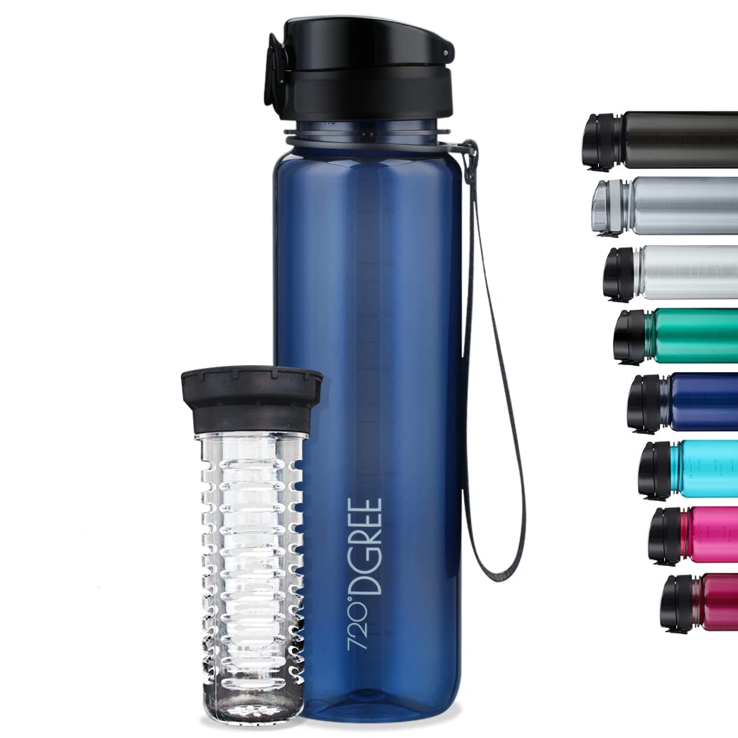 720°DGREE Water Bottle “uberBottle“ - 1 L crystalClear +Fruit-Infuser - BPA-Free Tritan, Leakproof, Reusable Drinking Bottle - Sports Bottle for Gym, Fitness, Cycling, Travel, Kids, School Office