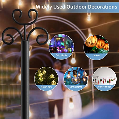 ANASTA 10FT String Light Poles for Outside 2 Packs, Double Outdoor Shepherds Hook for Hanging Plants, Bird Feeder Pole 5-Prong Spiral Anchor, Garden Hooks 7 Height Adjustable