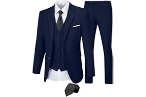 Mrbuerly Men Suit 3 Pieces Slim Fit, Groomsmen Business Jacket Vest Pant with Tie 2 Buttons Prom Tuxedo Xs/3630