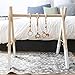 Promise Babe Baby Play Gym Wooden Frame Natural Hanging Bar with 3pc Wooden Teething Toys Organic Handmade Newborn Gift