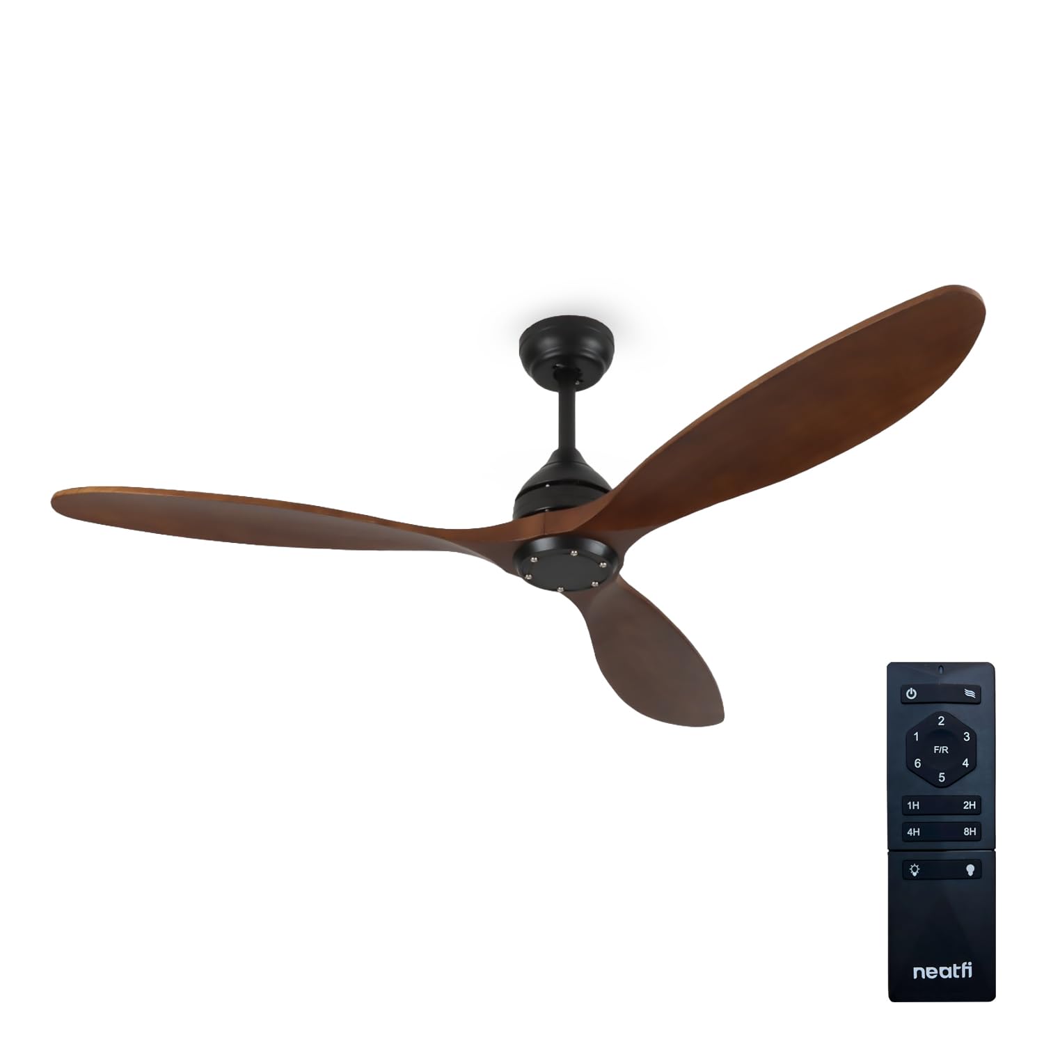 Photo 1 of Neatfi 52" Low Profile Ceiling Fan Without Light, 3 Solid Wood Blades, Downrod Indoor Ceiling Fan No Light with Remote for Kitchen, Bedroom & Living Room (Dark Wood Farmhouse, 52 inches)