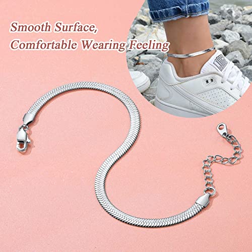 FindChic Tobillera Cadena Serpiente Plana 3mm/5mm Ancho Tobilleras Pulseras Mujer Acero Inoxidable Tobillera para Verano Playa 22cm+5cm