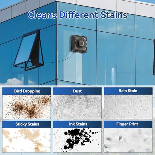 Jemyths Window Cleaning Robot with Voice Change, Automatic Window Robot with Intelligent Route Planning and Edge Detection System, 120 ml Tank, 4 Cleaning Modes for Various Window Types