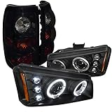 Chevy Silverado Black Halo Led Projector Headlights, Glossy Black Altezza Tail Lights