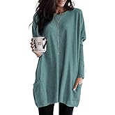 Poetsky Fall Womens Tunic or Tops to Wear with Leggings Long Sleeve Casual Long Shirts Blouses with Pockets