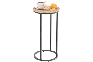 Katrawu C Shaped end Table, Round Side Table for Couch, Small Snack Sofa Table with Metal Frame for TV Tray, Bedroom, Living 
