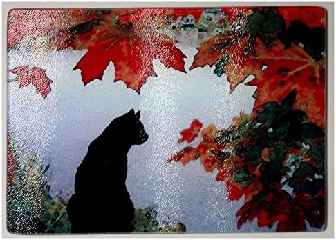 Black Cat and maple glass cutting board/trivet size 11.25 X 7.875 inches