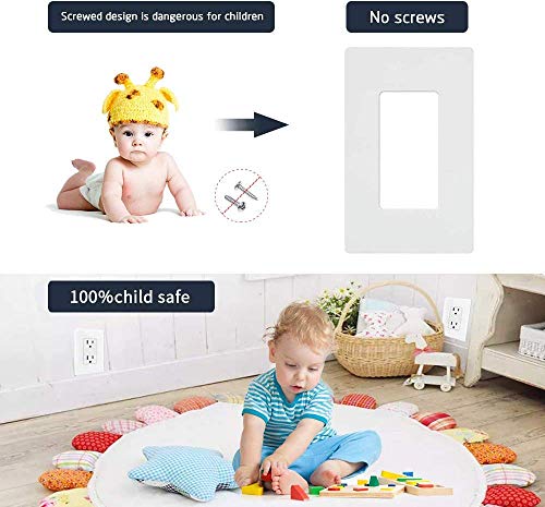 1-Gang Decora Screwless Wall Plates, Standard Size 1-Gang, Unbreakable Polycarbonate, Wall Plate, Switch Plate, Outlet Cover, screwless Switch cover (1-Gang Decora Wall Plates 10pack)
