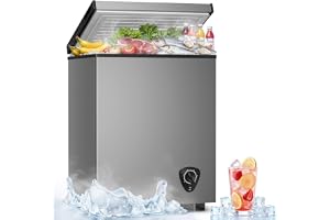 Small Chest Freezer - Compact Deep Freezer 7 Adjustable Temperature with Removable Basket, 3.5 Cubic Feet Energy Saving Super Quiet for Garage, Office, Kitchen, or Apartment, Gray