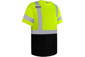 Uno Mejor Hi Vis Shirts for Men Construction Class 3 High Visibility Shirts, Reflective Safety T-Shirts for Men Women, Short Sleeve Work Shirts with Black Bottom, Breathable, Yellow XL