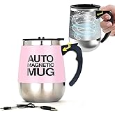 daasigwaa Self Stirring Mug - Rechargeable Magnetic Electric Auto Mixing Stainless Steel Cup for Office/Kitchen/Travel/Home Coffee/Tea/Hot Chocolate/Milk-400 ml/13.5 oz(Pink)
