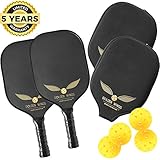 Pickleball Paddle Set Of 2 - Graphite Pickleball Racket + 4 Pickle Balls - Composite Fiberglass Pickleball Paddles Bundle Honeycomb Core Pickle Ball Racket - Best Pickleball Racquet Game Sets + Cover