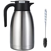Heritage66 2L Thermal Coffee Carafe with Cleaning Brush – Triple-Wall Vacuum Insulated Stainless Steel Dispenser, 12h Hot / 24h Cold, Wide-Mouth Coffee & Tea Server