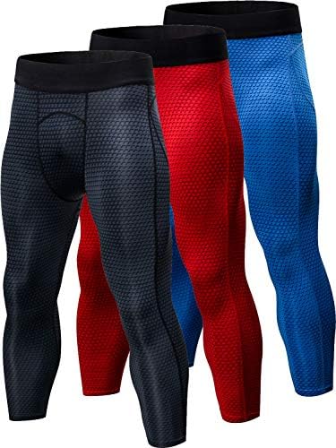 Queerier Men's Compression 3/4 Pants Baselayer Tights for Gym,Basketball and Cycling 3 Pack