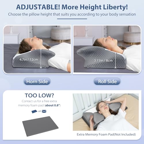 HOMCA Cervical Memory Foam Pillow, Sleeping Pillow with Breathable and Cool Cover, Ergonomic Pillows for Neck and Shoulder Pain 60 x 35 x 8/12 cm