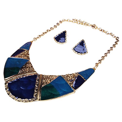 Qiyun (TM) Chunky Women s Blue Enamel Tibet B Bib Necklace Stud Earrings Set Qiyun (TM) Chunky Women s Blue Enamel Tibet B Bib Necklace Stud Earrings Set