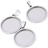Reidgaller 10 Sets Fit 22mm Round Cabochon Pendant Trays DIY Stainless Steel Bezel Necklace Base Settings for Jewelry Making
