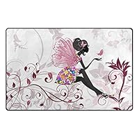 INGBAGS Super Soft Modern Flower Fairy With Butterflies Area Rugs Living Room Carpet Bedroom Rug for Children Play Solid Home Decorator Floor Rug and Carpets 60 x 39 Inch