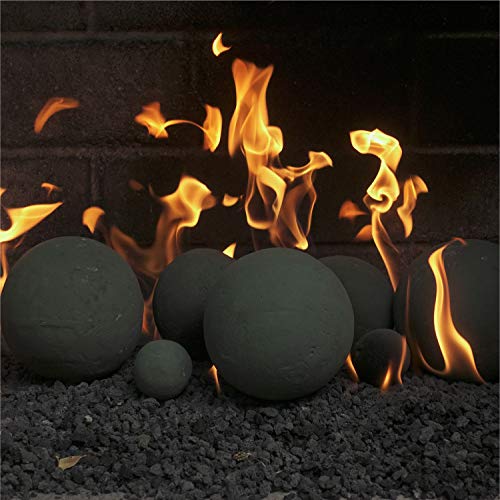 Ceramic Fire Balls | Set of 14 | Modern Accessory for Indoor and Outdoor Fire Pits or Fireplaces - Brushed Concrete Look | Midnight Black, 4 Inch